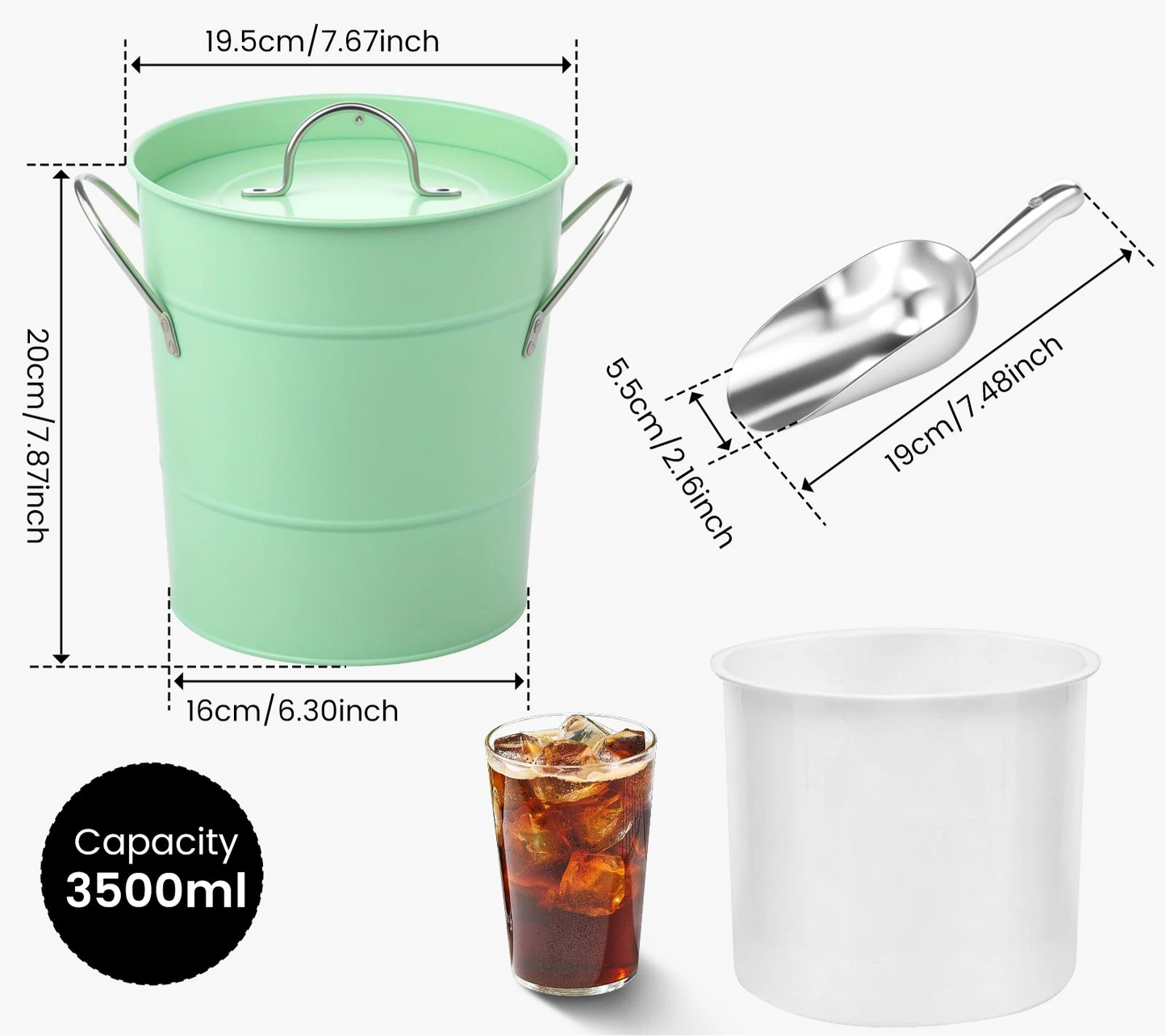 Ice Storage Bucket with scoop/lid (3.5L - Green)
