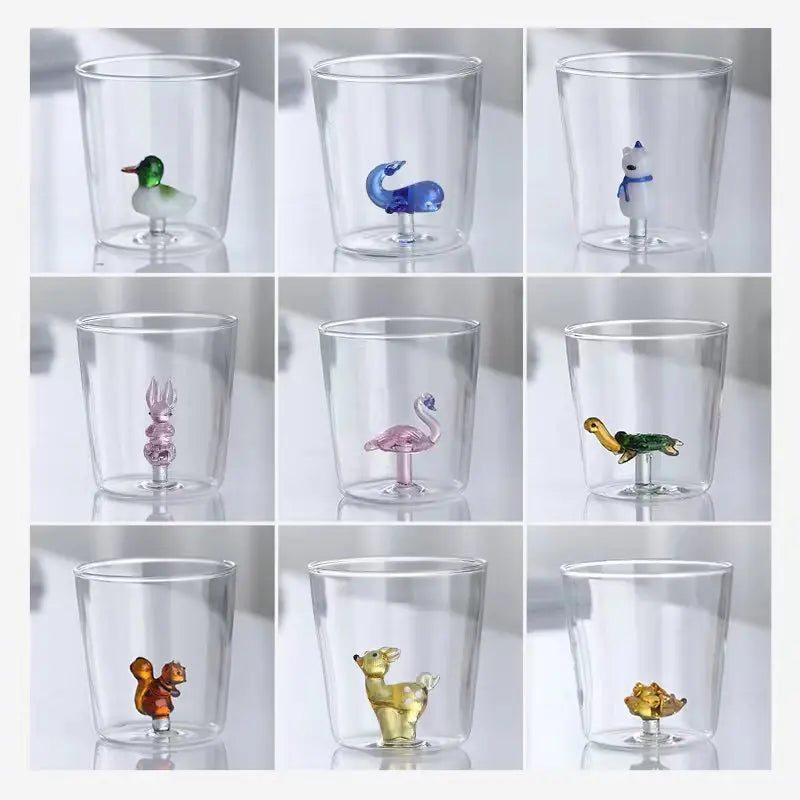 Creative Handmade Bubble Glass Cup with 3D Animal and Plant Shape (1 piece/300ml)