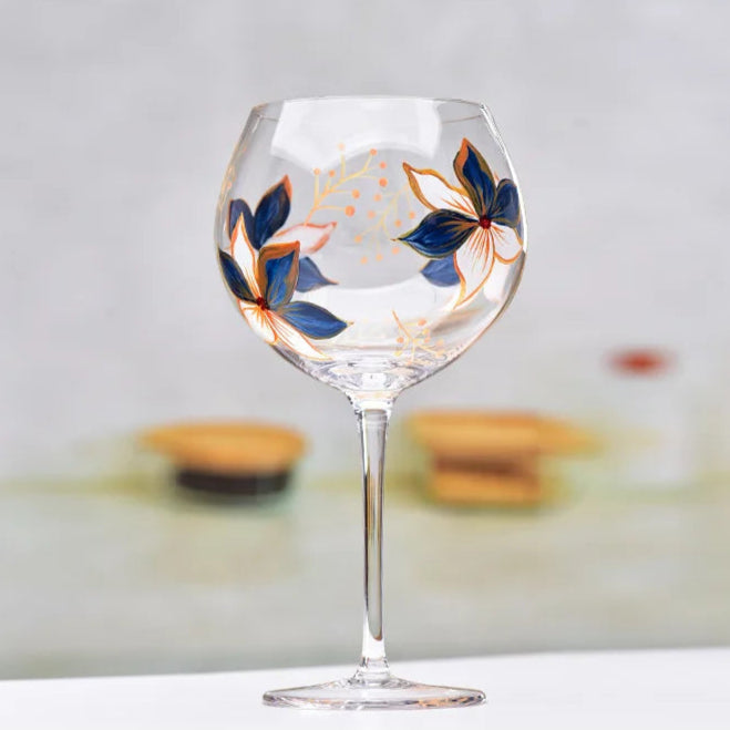 Hand-painted Wine Glass - Orange/Black Floral (1 pce, 400ml)