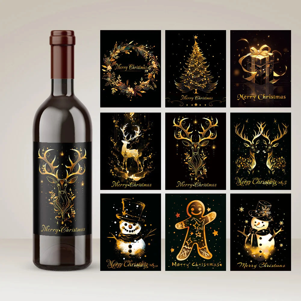 Wine Bottle Christmas Stickers (Waterproof, Set of 9)