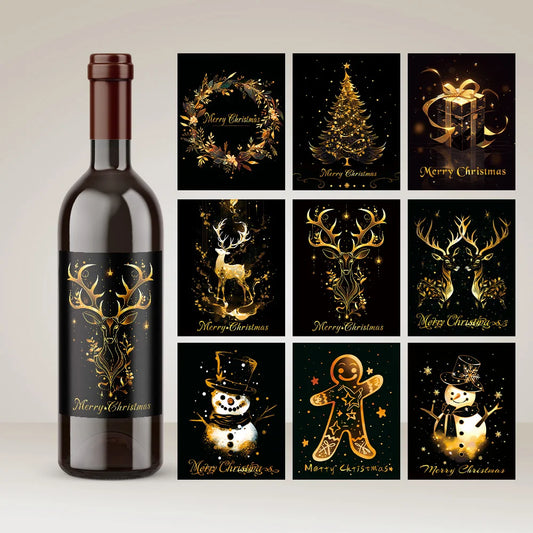 Wine Bottle Christmas Stickers (Waterproof, Set of 9)