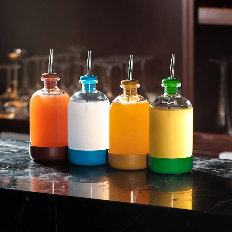 Bubble Glass Bottle Yellow w/pourer 450ml (1 piece)