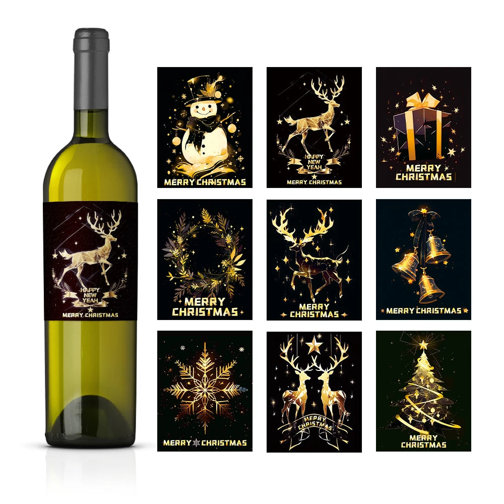 Wine Bottle Christmas Stickers (Waterproof, Set of 9)