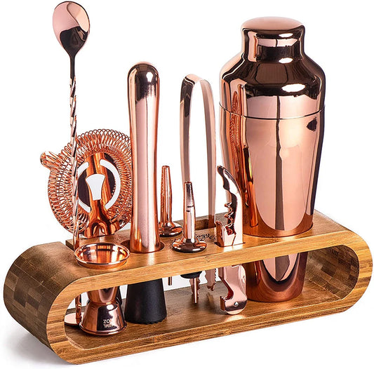 10-Piece Cocktail Set with Stylish Bamboo Stand