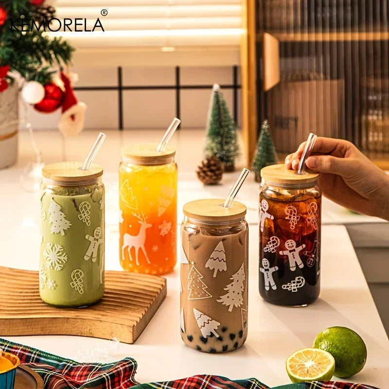 Christmas Jar with lid and Straw (400ml)