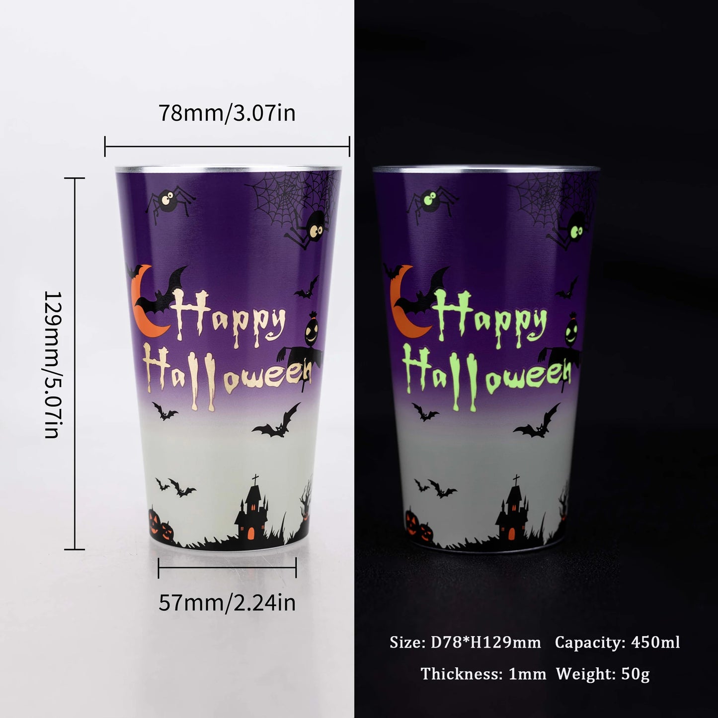 Glow-in-the-dark Halloween Cups (450ml)