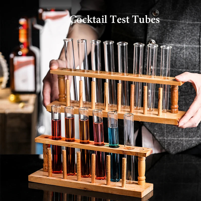 Test Tube Shot Glasses with Bamboo Holder (Sets of 6/8/12)