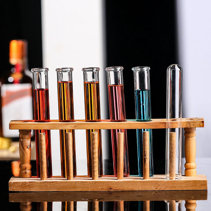 Test Tube Shot Glasses with Bamboo Holder (Sets of 6/8/12)