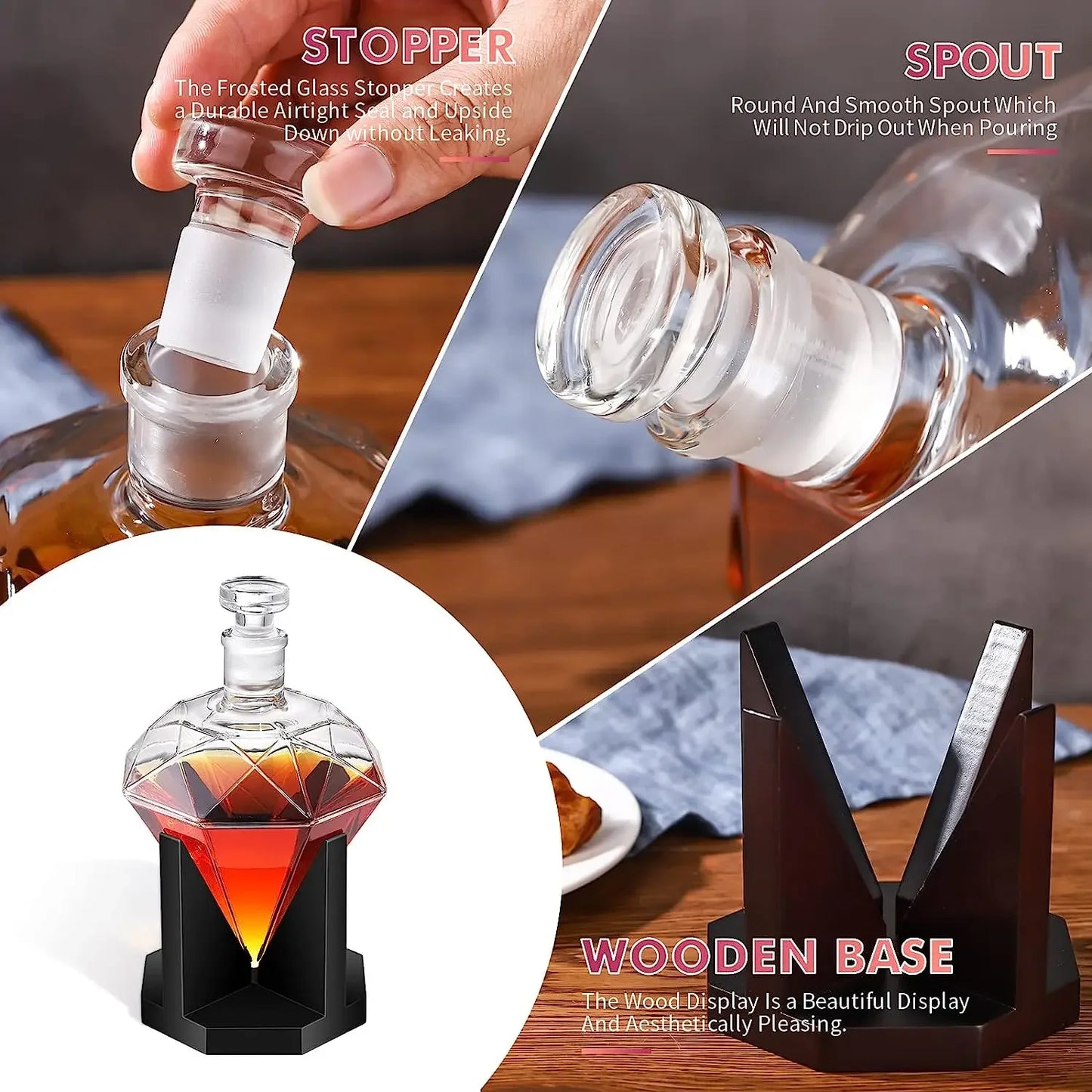 Diamond Shaped Decanter with holder (1L)