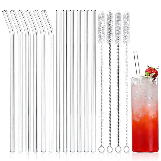 Reusable Glass Straws (Set of 12, 4 brushes)