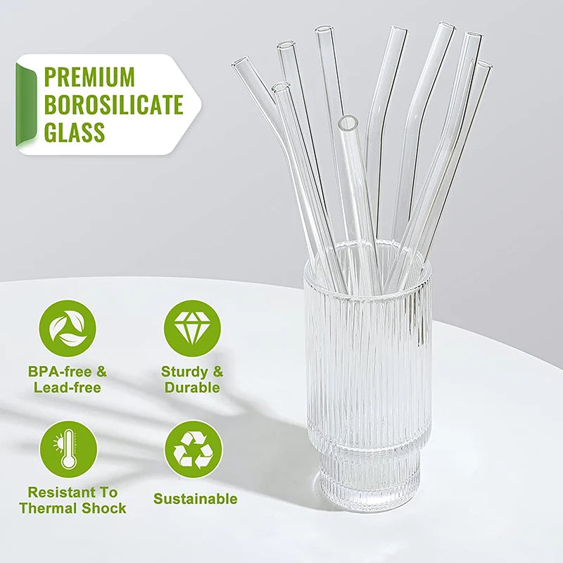 Reusable Glass Straws (Set of 12, 4 brushes)