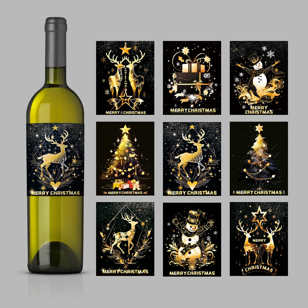 Wine Bottle Christmas Stickers (Waterproof, Set of 9)