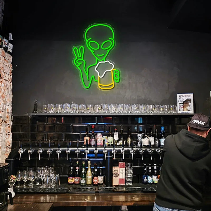 Alien Drinking Beer Neon Sign (1 piece)