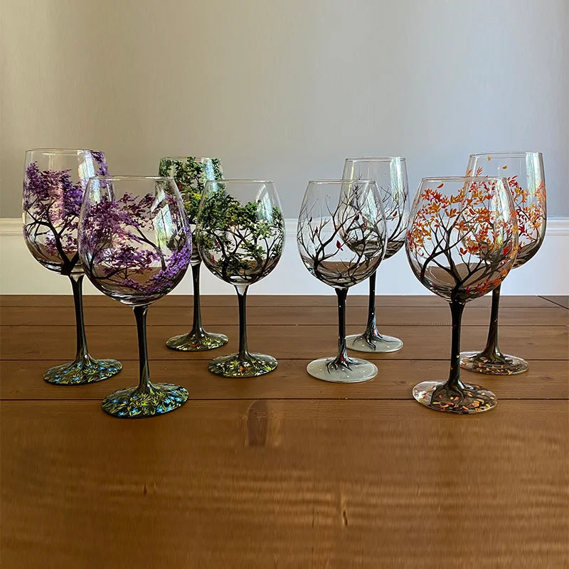 Handpainted Wine Glasses -  Four Seasons (1 piece/500ml)