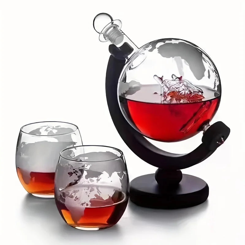 Globe Decanter Set with Stand and 2 Whiskey Glasses