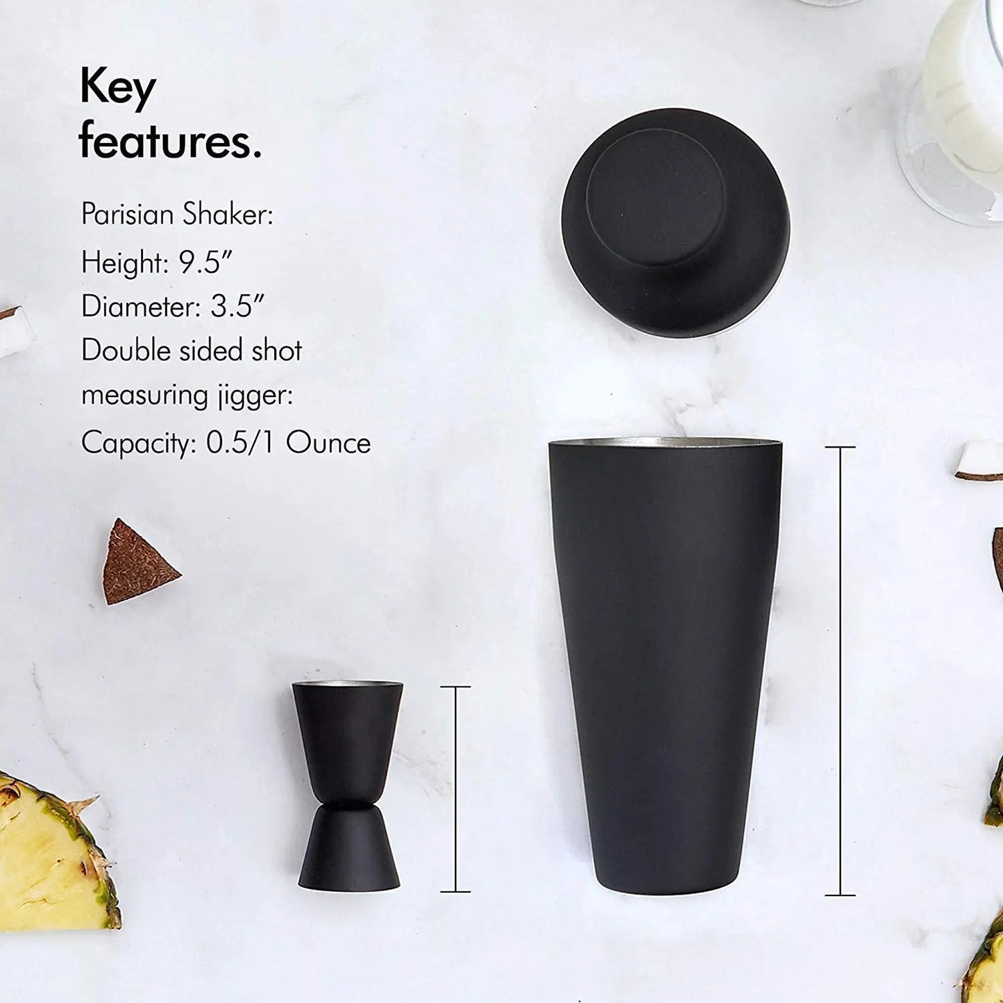 Parisian Matte Black 9 Piece Stainless Steel Cocktail Shaker Set