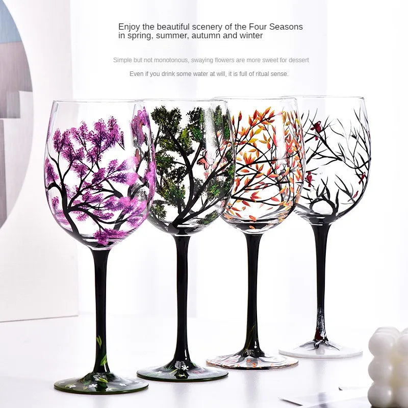 Handpainted Wine Glasses -  Four Seasons (1 piece/500ml)