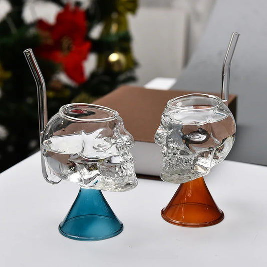 Skull Head Cocktail Glass With Straw (1 pce, 300ml)