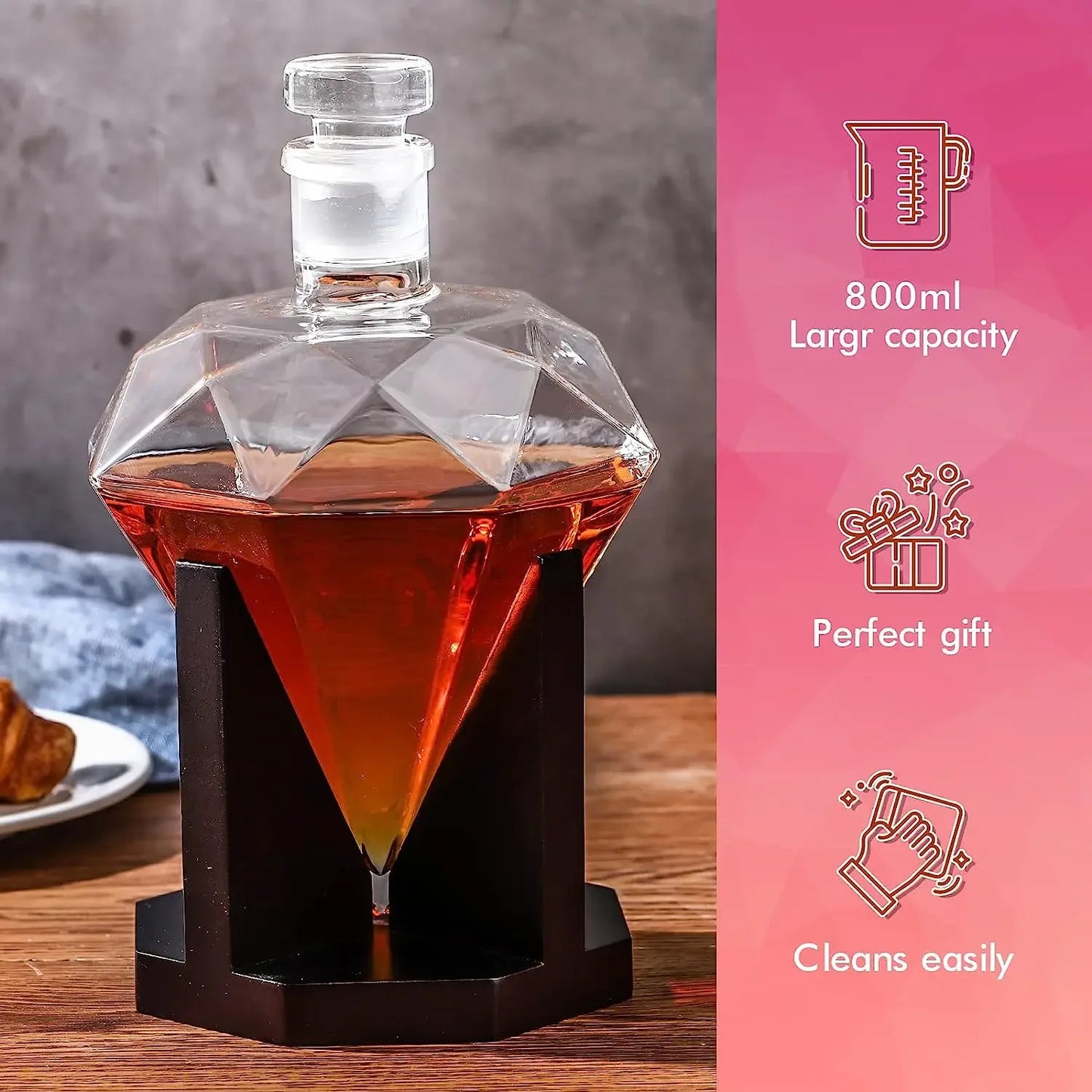 Diamond Shaped Decanter with holder (1L)