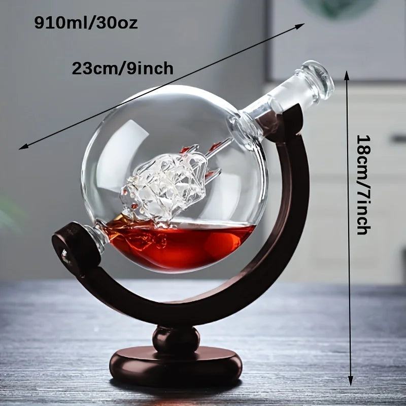 Globe Decanter Set with Stand and 2 Whiskey Glasses