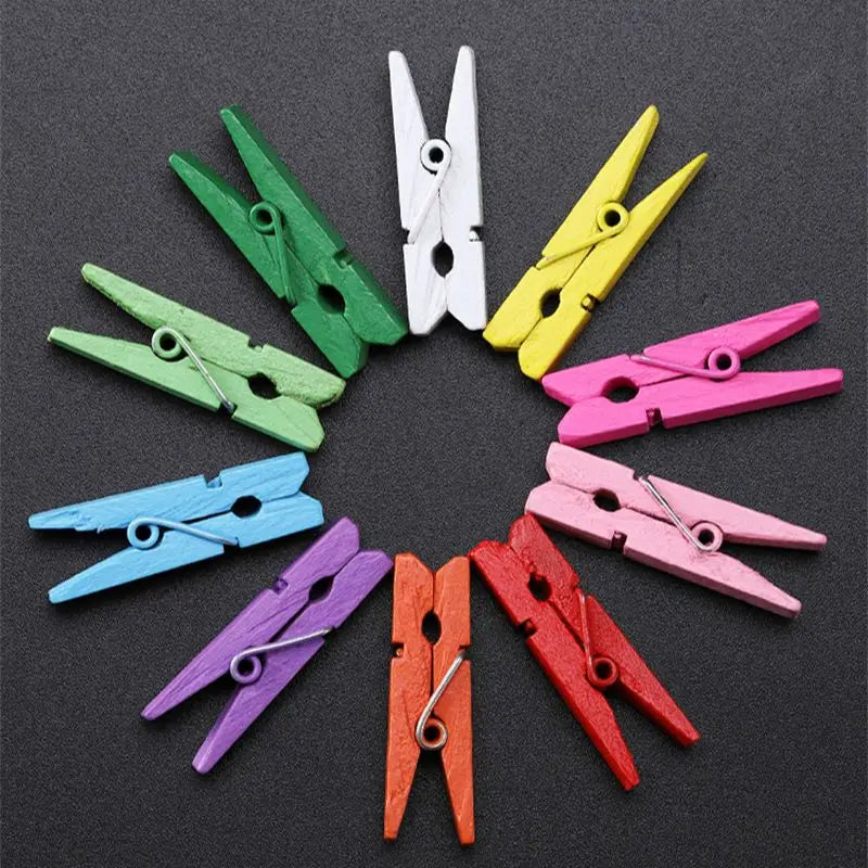 Cocktail Mini Colourful Wooden Clips (100 Pieces)