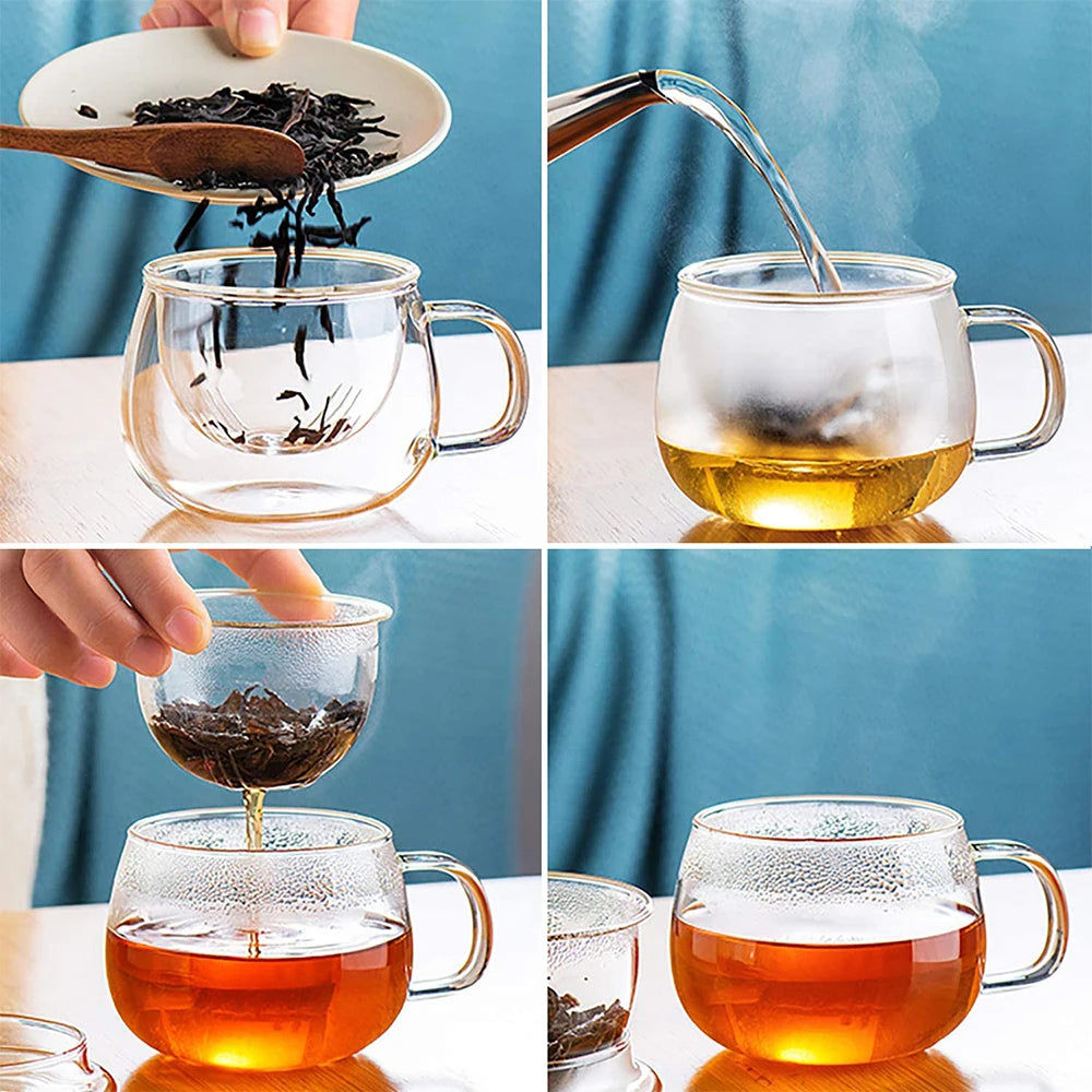 Transparent Tea Cup with Lid and Filter (1 piece/350ml)