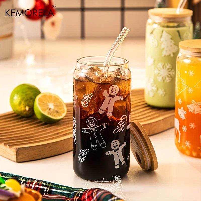 Christmas Jar with lid and Straw (400ml)