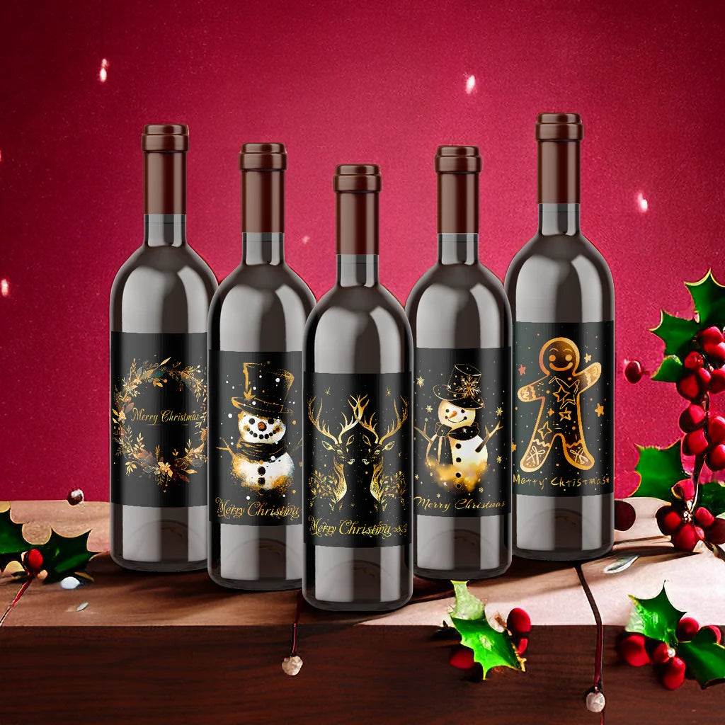 Wine Bottle Christmas Stickers (Waterproof, Set of 9)