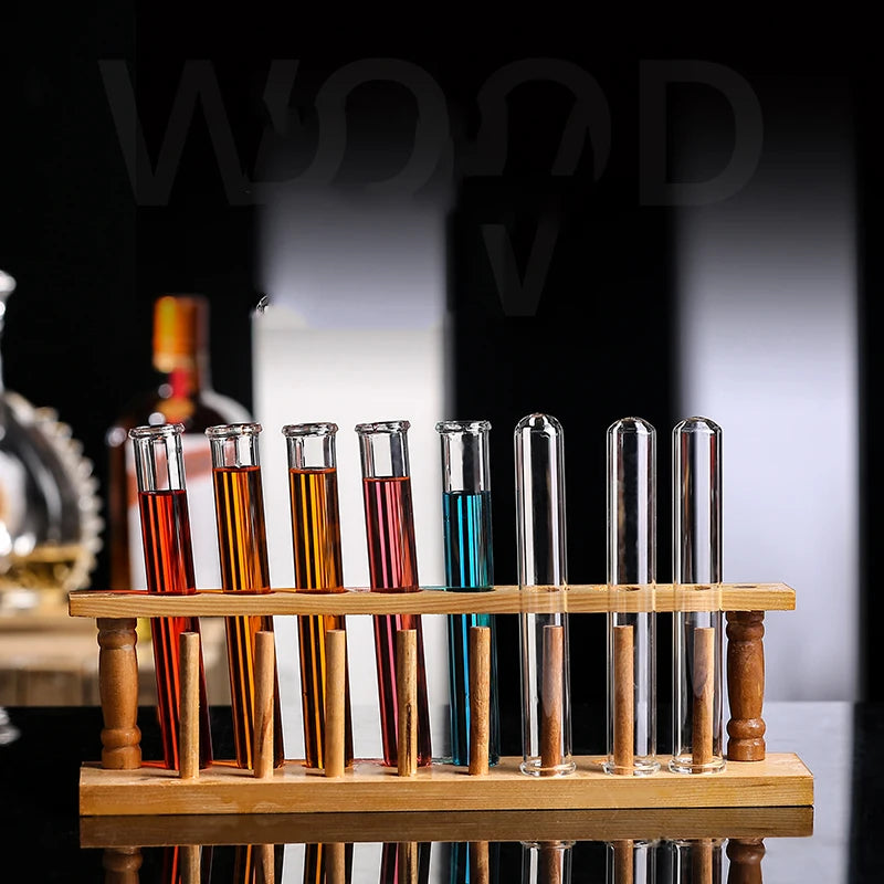 Test Tube Shot Glasses with Bamboo Holder (Sets of 6/8/12)