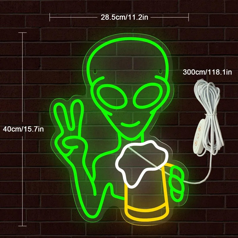 Alien Drinking Beer Neon Sign (1 piece)