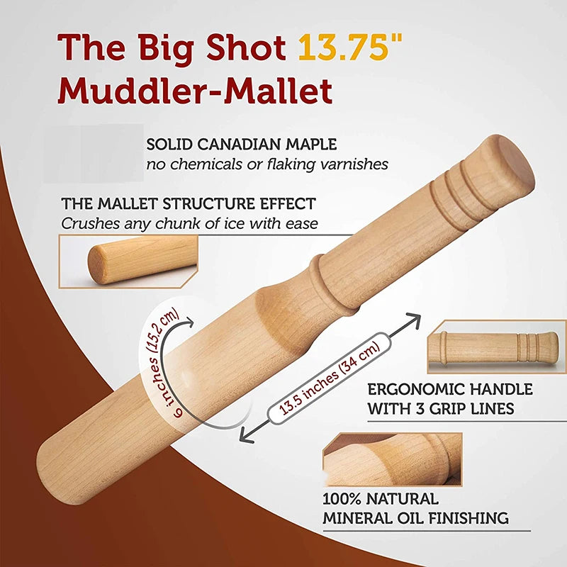 BIG-SHOT 13.75" Hard Maple Muddler Mallet & Lewis Ice Bag Kit