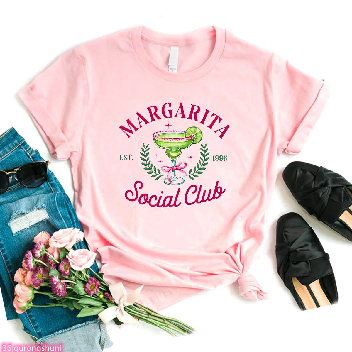 "Margarita Social Club" Pink T-Shirts