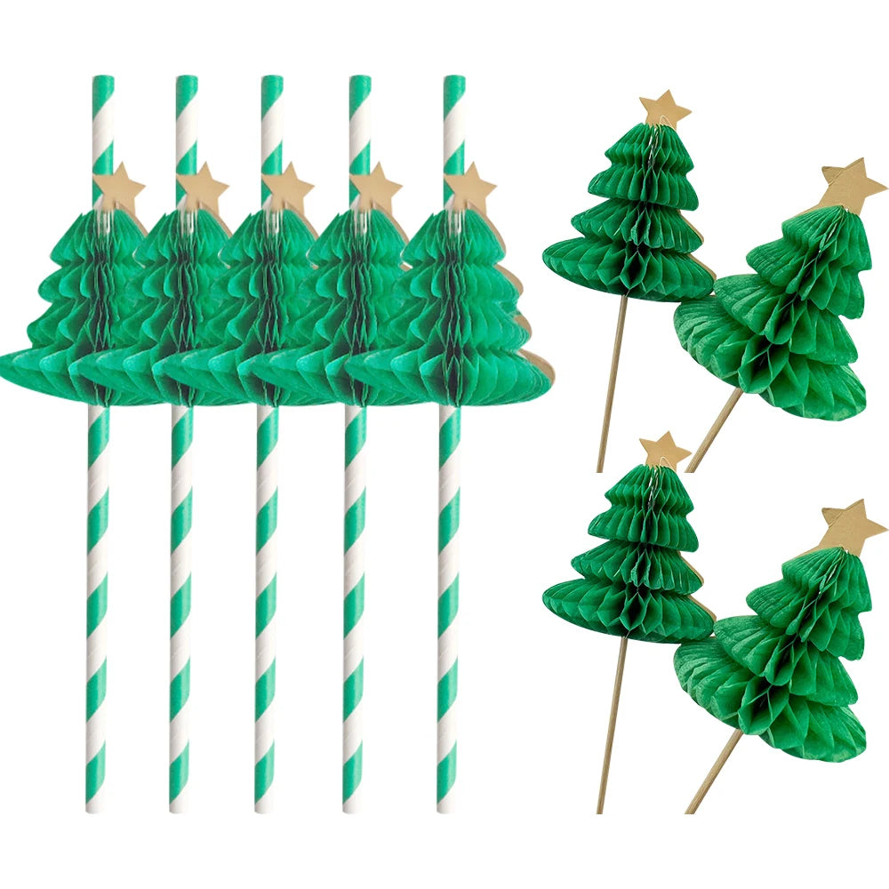 Christmas Paper Straws and Cake Toppers (10/20 pack)