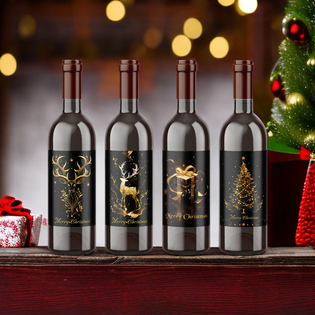 Wine Bottle Christmas Stickers (Waterproof, Set of 9)